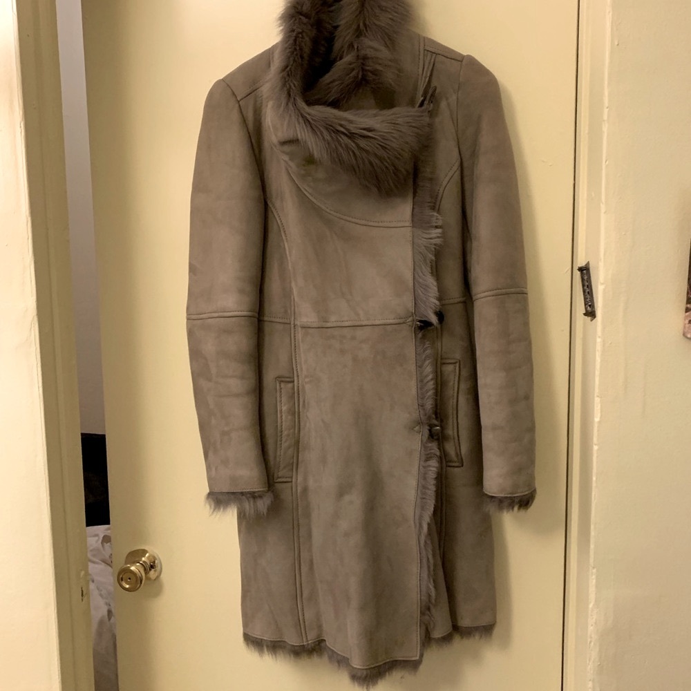 AllSaints Sheepskin Coat Taupe, Sz UK 8= US 4.